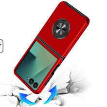 For Samsung Z Flip7 Case Rubber Dual Layer Magnetic RingStand + Tempered Glass