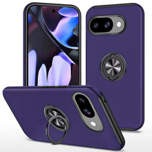 For Google Pixel 9a Case Rubber Dual Layer Magnetic RingStand + Tempered Glass