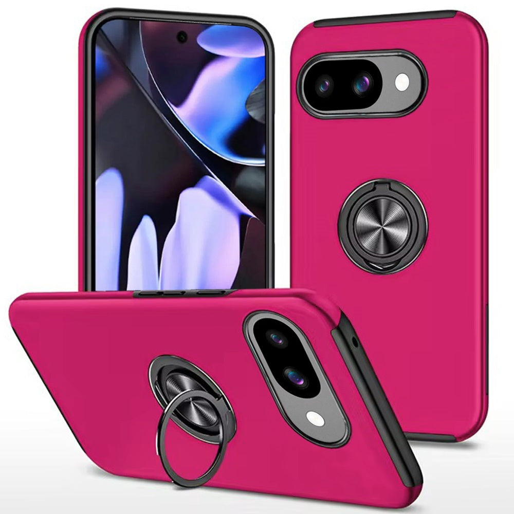 For Google Pixel 9a Case Rubber Dual Layer Magnetic RingStand + Tempered Glass