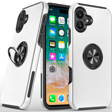 For iPhone 16 Plus 6.7in Case Dual Layered Magnetic Ring Stand + Tempered Glass