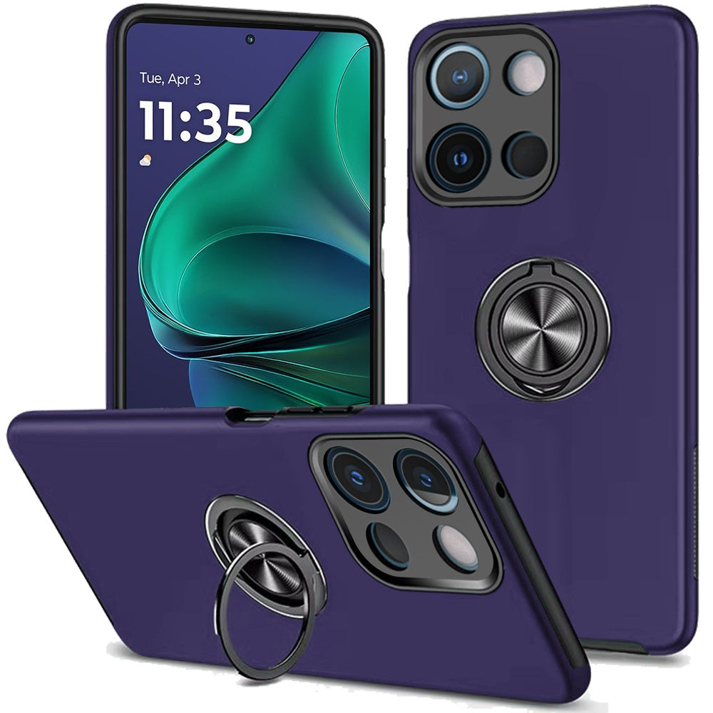 For Moto G Stylus 2025 Case Rubber Dual Layer w/ Magnetic Ring + Tempered Glass