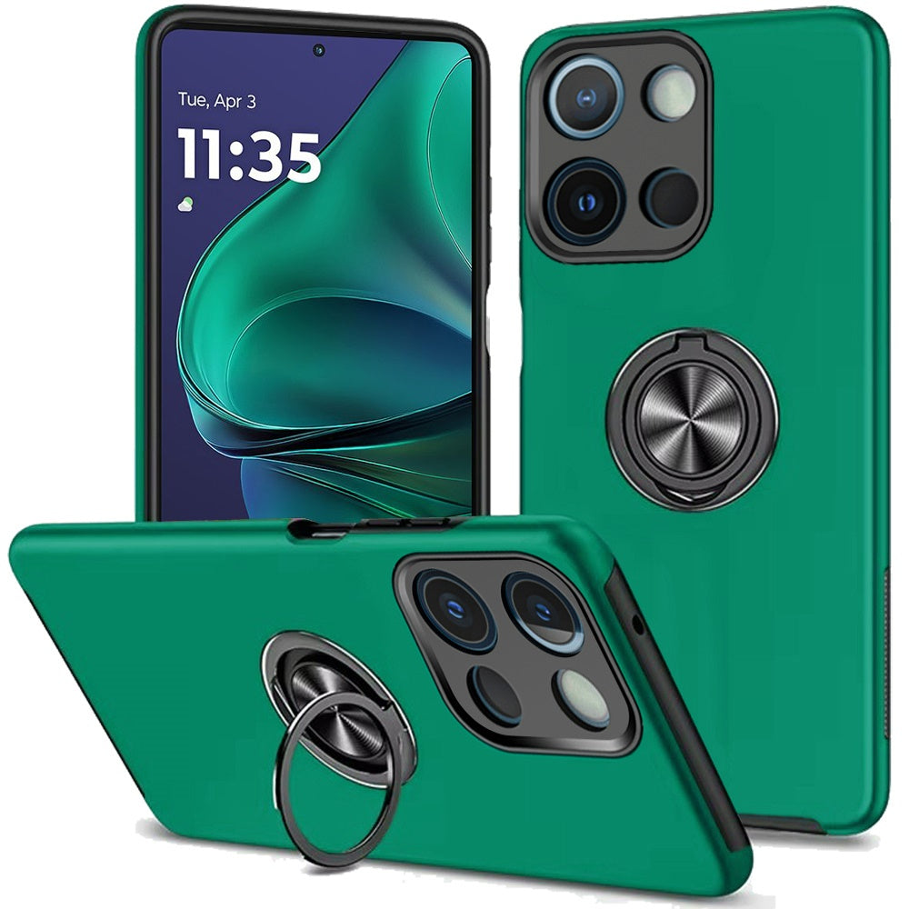 For Moto G Stylus 2025 Case Rubber Dual Layer w/ Magnetic Ring + Tempered Glass