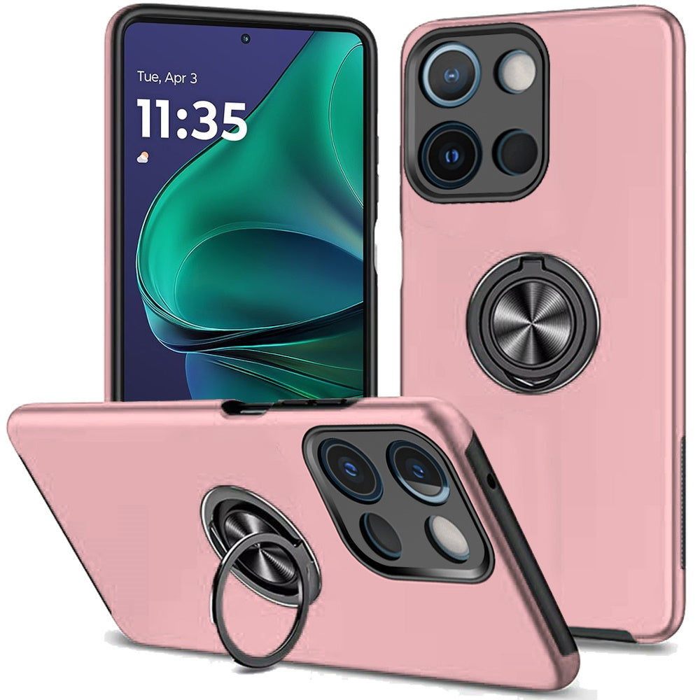 For Moto G Stylus 2025 Case Rubber Dual Layer w/ Magnetic Ring + Tempered Glass