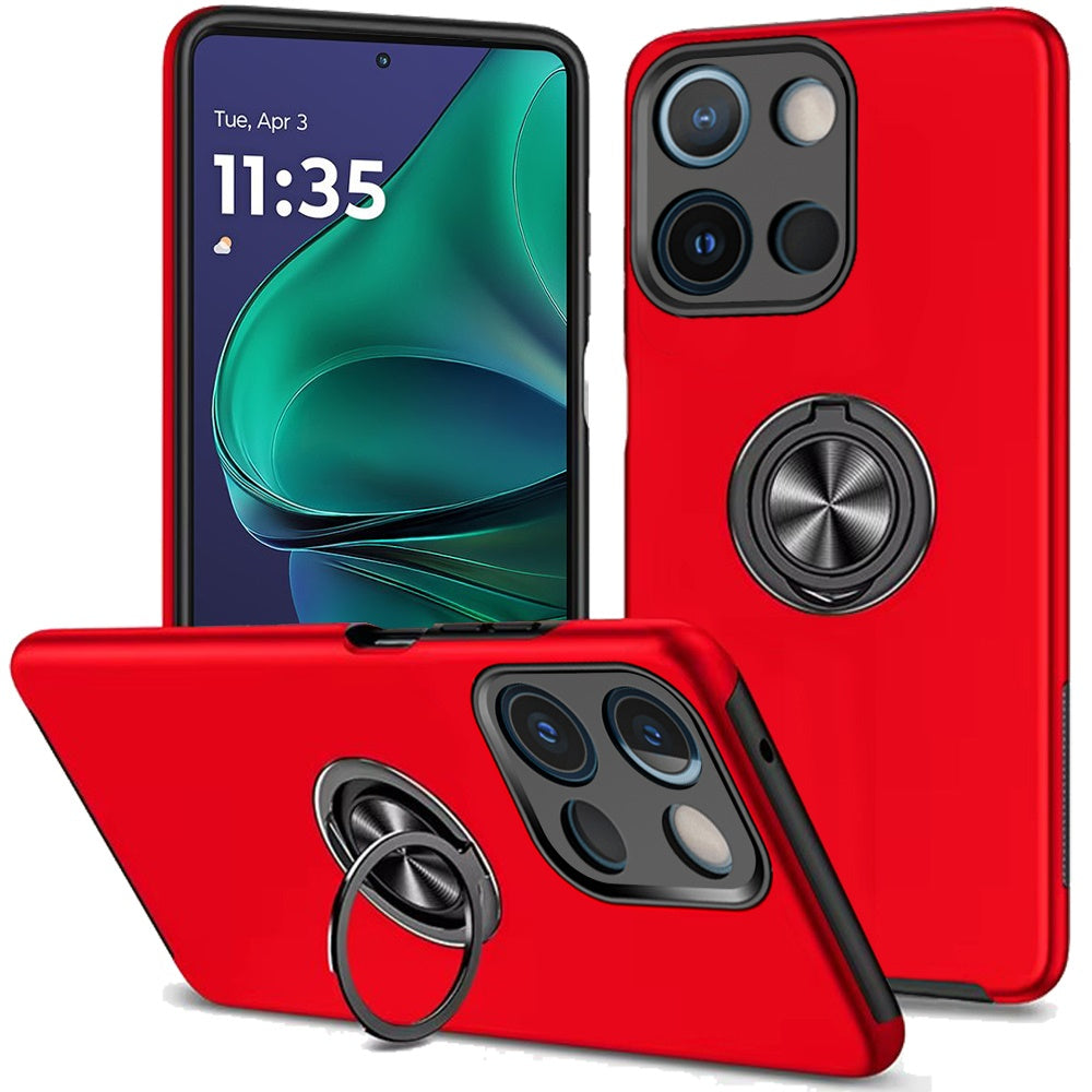 For Moto G Stylus 2025 Case Rubber Dual Layer w/ Magnetic Ring + Tempered Glass