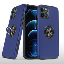 For iPhone XR Case Rubberized Dual Layer Metal Ring Stand Cover + Tempered Glass