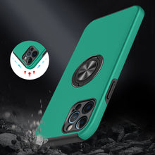 For iPhone XR Case Rubberized Dual Layer Metal Ring Stand Cover + Tempered Glass