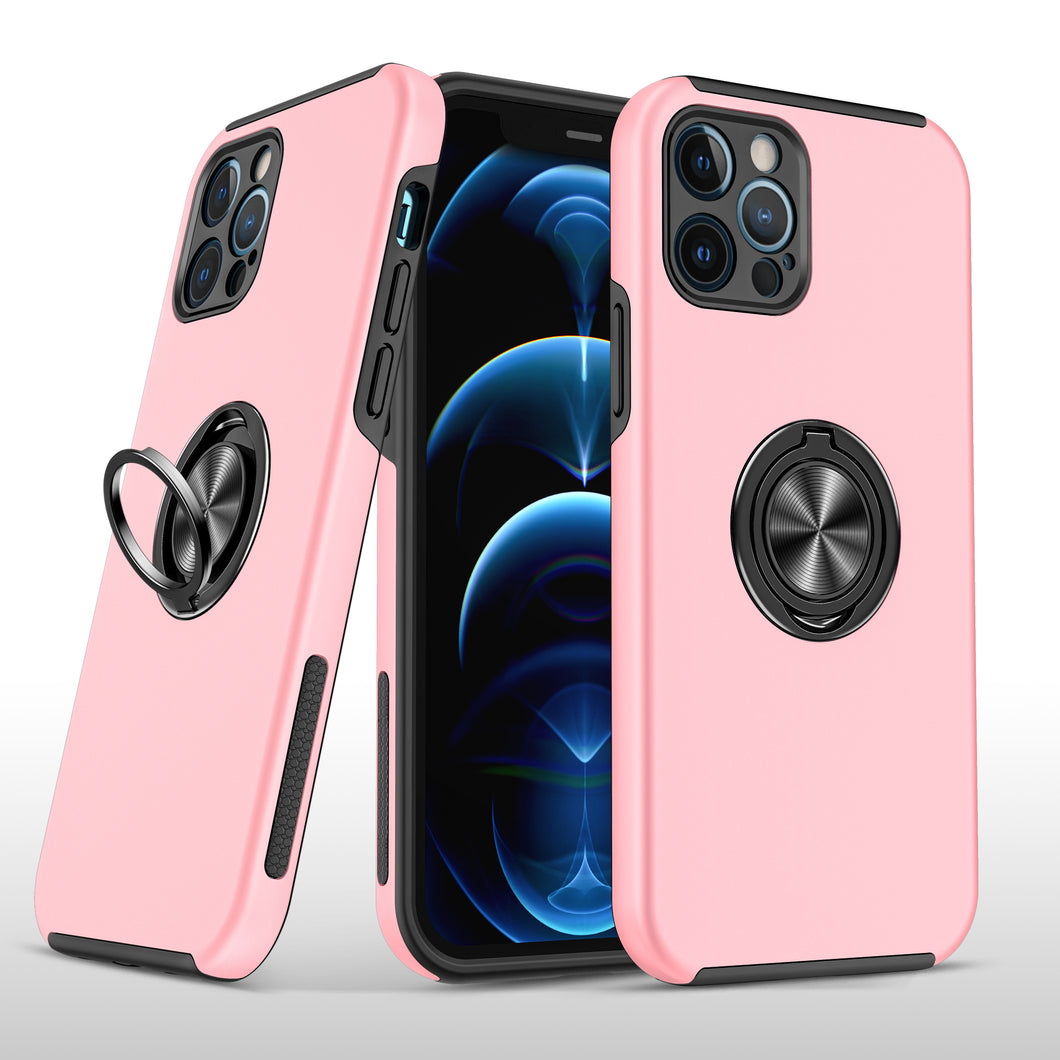 For iPhone 12 Pro Max Case Rubber Dual Layer Magnetic RingStand + Tempered Glass