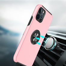 For iPhone XR Case Rubberized Dual Layer Metal Ring Stand Cover + Tempered Glass