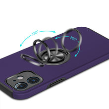 For iPhone 12/12 Pro Case Rubber Dual Layer Magnetic RingStand + Tempered Glass