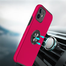 For iPhone 12/12 Pro Case Rubber Dual Layer Magnetic RingStand + Tempered Glass