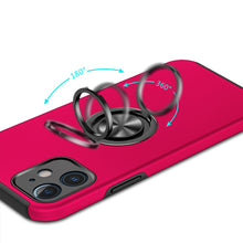 For iPhone 12/12 Pro Case Rubber Dual Layer Magnetic RingStand + Tempered Glass