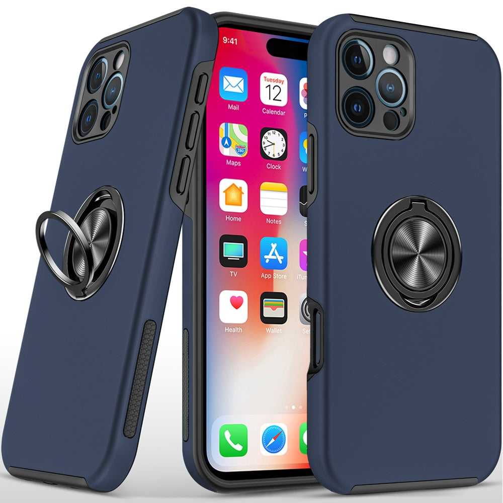 For iPhone 16 Pro 6.3in Case Dual Layer Magnetic RingStand + Tempered Glass