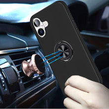 For iPhone 17 Case Rubberized Dual Layer Metal Ring Stand Cover + Tempered Glass