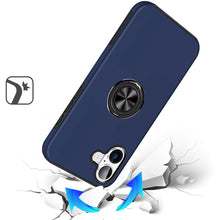 For iPhone 17 Case Rubberized Dual Layer Metal Ring Stand Cover + Tempered Glass