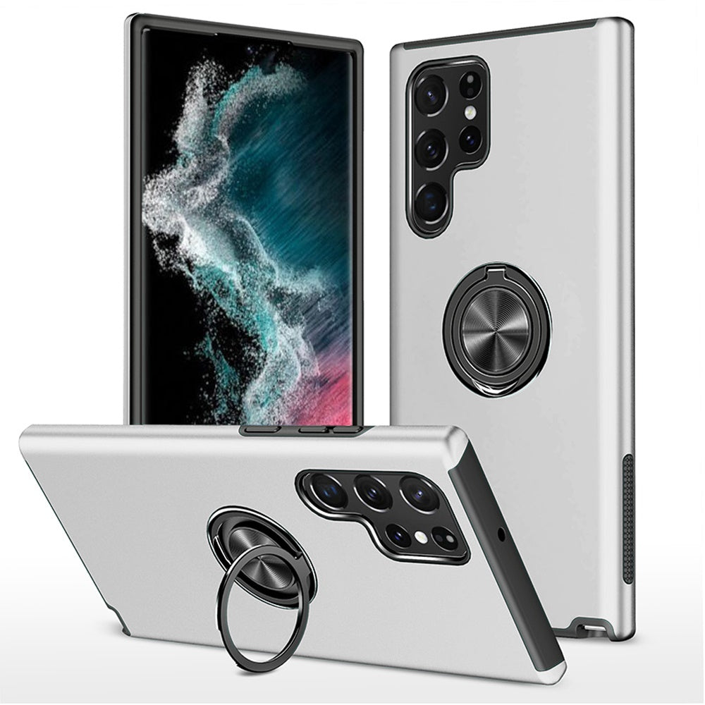 For Samsung S23 Ultra Case Rubberized Dual Layer Magnetic RingStand Hybrid Cover