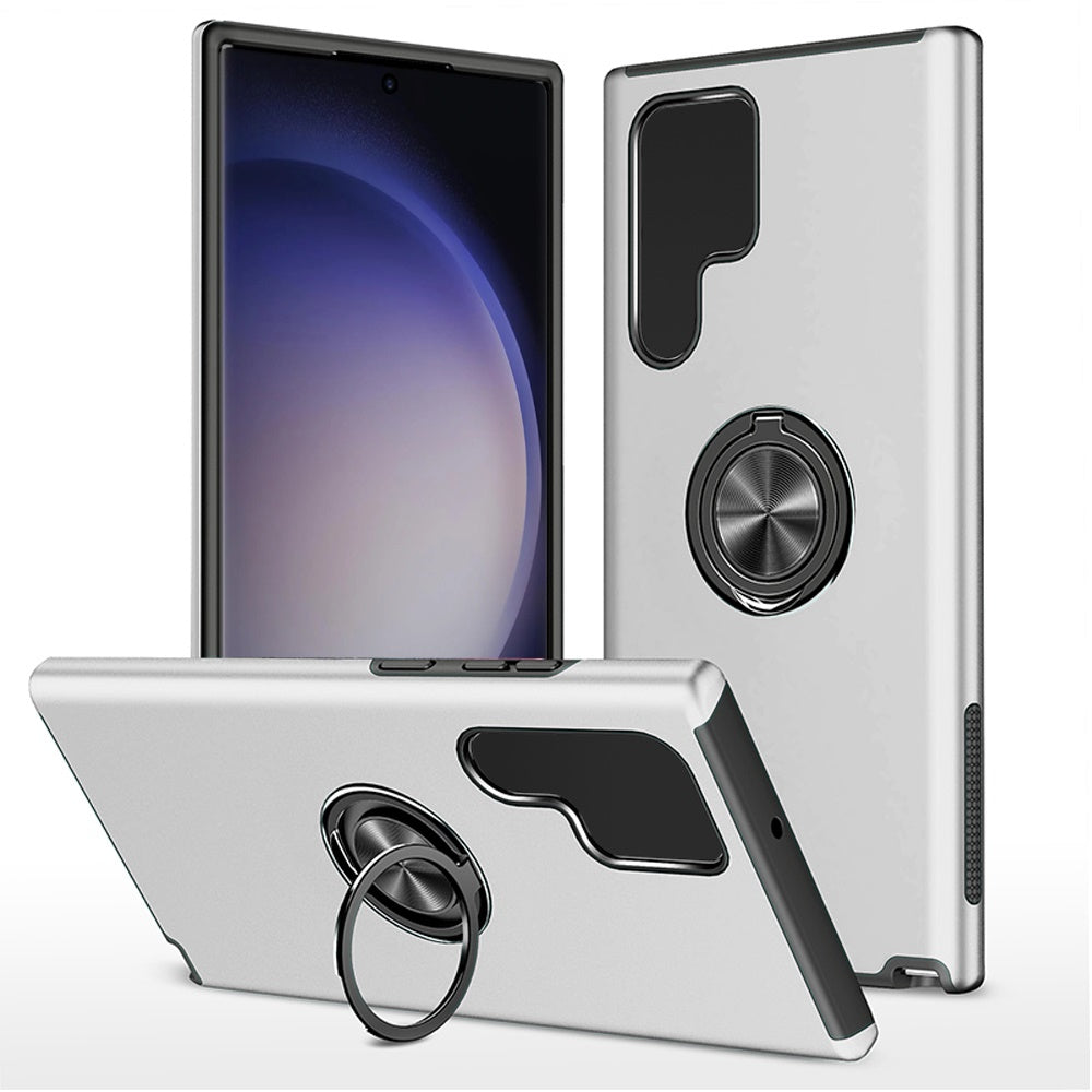 For Samsung Galaxy S24+ Plus Case Rubberized Dual Layer Magnetic Ring Stand