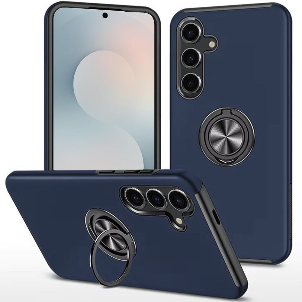 For Samsung S25 FE Case Rubber Dual Layer Magnetic RingStand + Tempered Glass