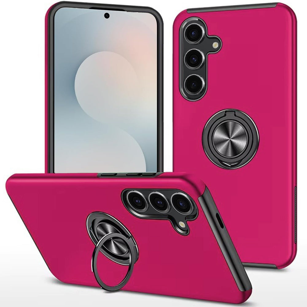 For Samsung S25 FE Case Rubber Dual Layer Magnetic RingStand + Tempered Glass