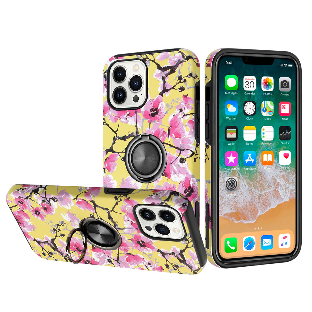 For iPhone 14 Case Sketch Design Hybrid Magnetic Ring Stand Phone Cover