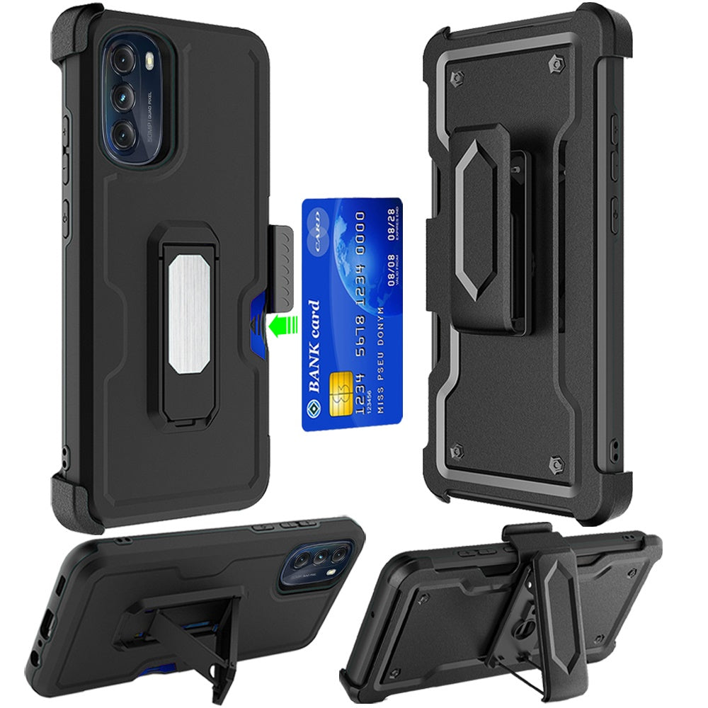 For iPhone 14 PRO Case Card Holder Cover with Holster Clip and built-in Stand