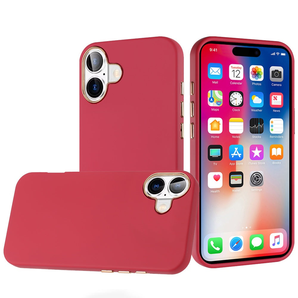For iPhone 16 6.1inch Case Premium Soft Cover w/ Chrome buttons + Tempered Glass