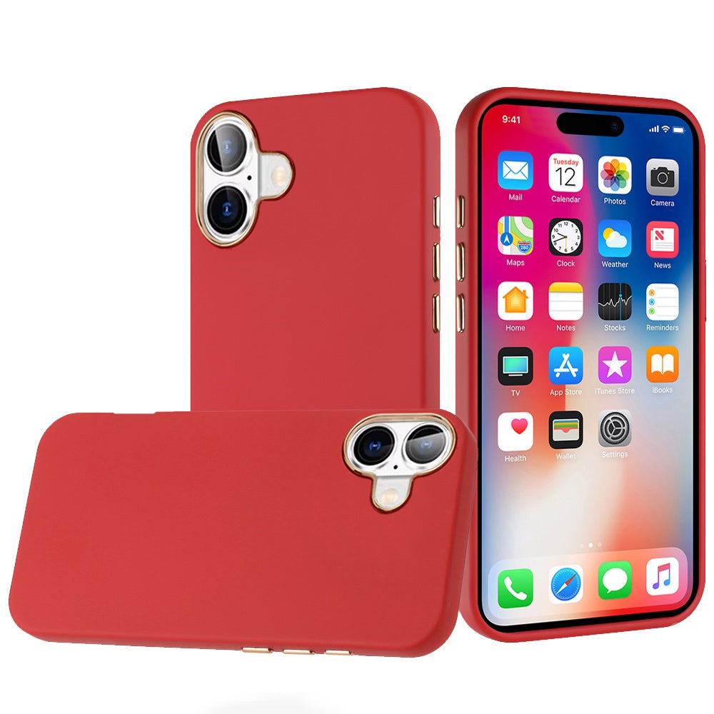 For iPhone 16 6.1inch Case Premium Soft Cover w/ Chrome buttons + Tempered Glass