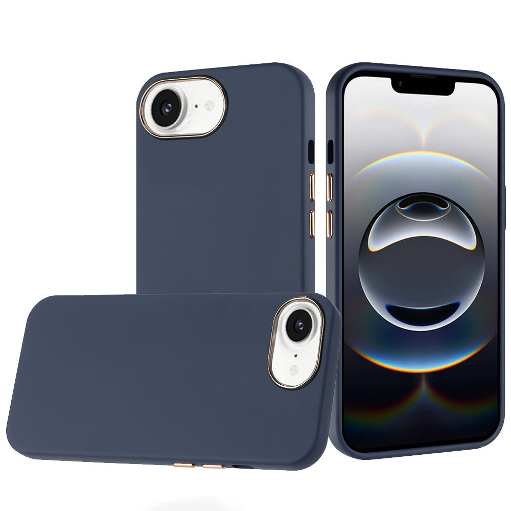 For iPhone 16e Case Soft Premium Slim Cover w/ Chromed buttons + Tempered Glass
