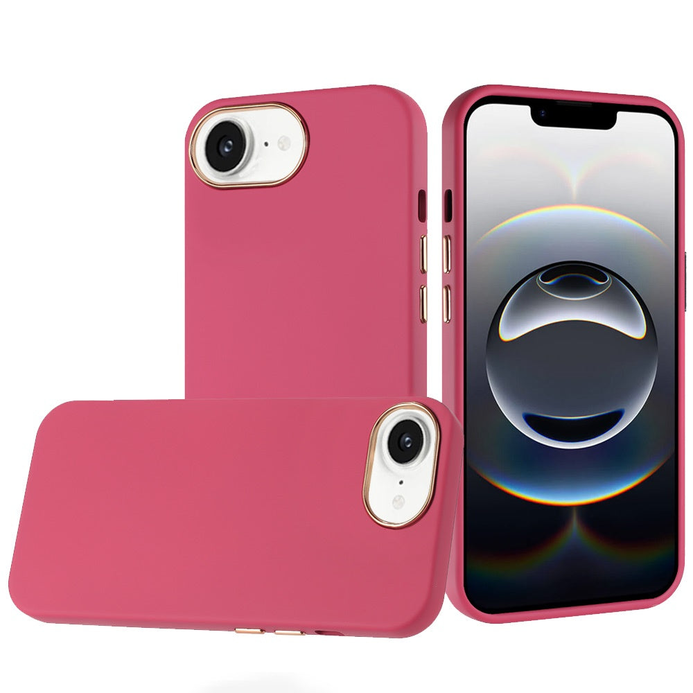 For iPhone 16e Case Soft Premium Slim Cover w/ Chromed buttons + Tempered Glass