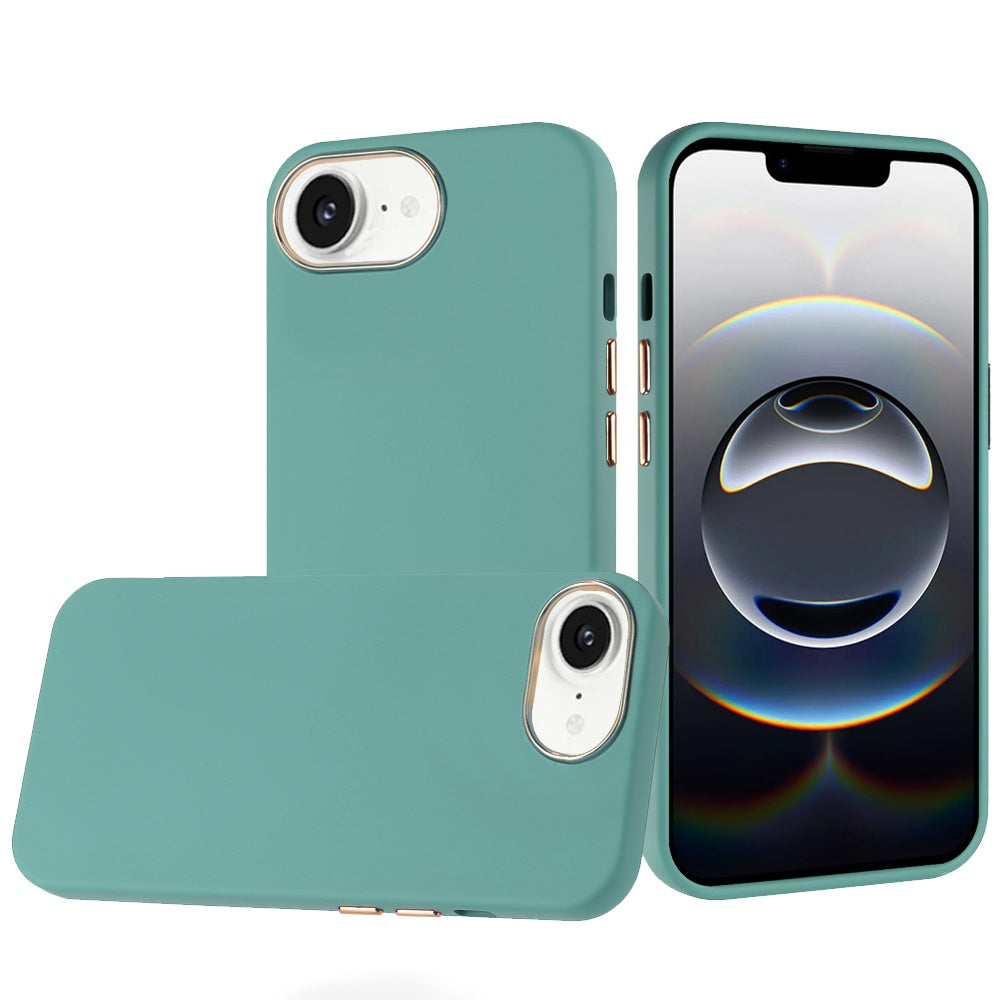 For iPhone 16e Case Soft Premium Slim Cover w/ Chromed buttons + Tempered Glass