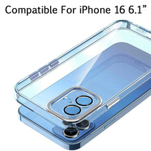 For iPhone 16 6.1inch Case Clear Hybrid Cover w/ Color Buttons + Tempered Glass