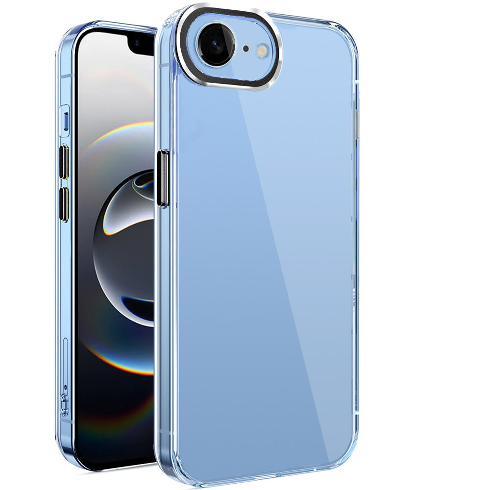 For iPhone 16e Case Clear Hybrid Phone Cover with Color Buttons + Tempered Glass