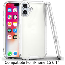 For iPhone 16 6.1inch Case Shockproof Transparent Hybrid Cover + Tempered Glass