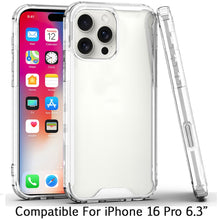 For iPhone 16 Pro 6.3in Case Shockproof Transparent Hybrid Cover +Tempered Glass