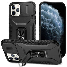 For iPhone 11 Pro Max Case Full Coverage Metal Stand Lens Cover + Tempered Glass