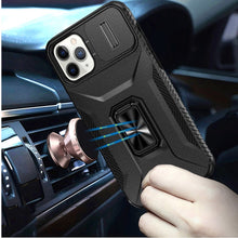 For iPhone 11 Pro Max Case Full Coverage Metal Stand Lens Cover + Tempered Glass