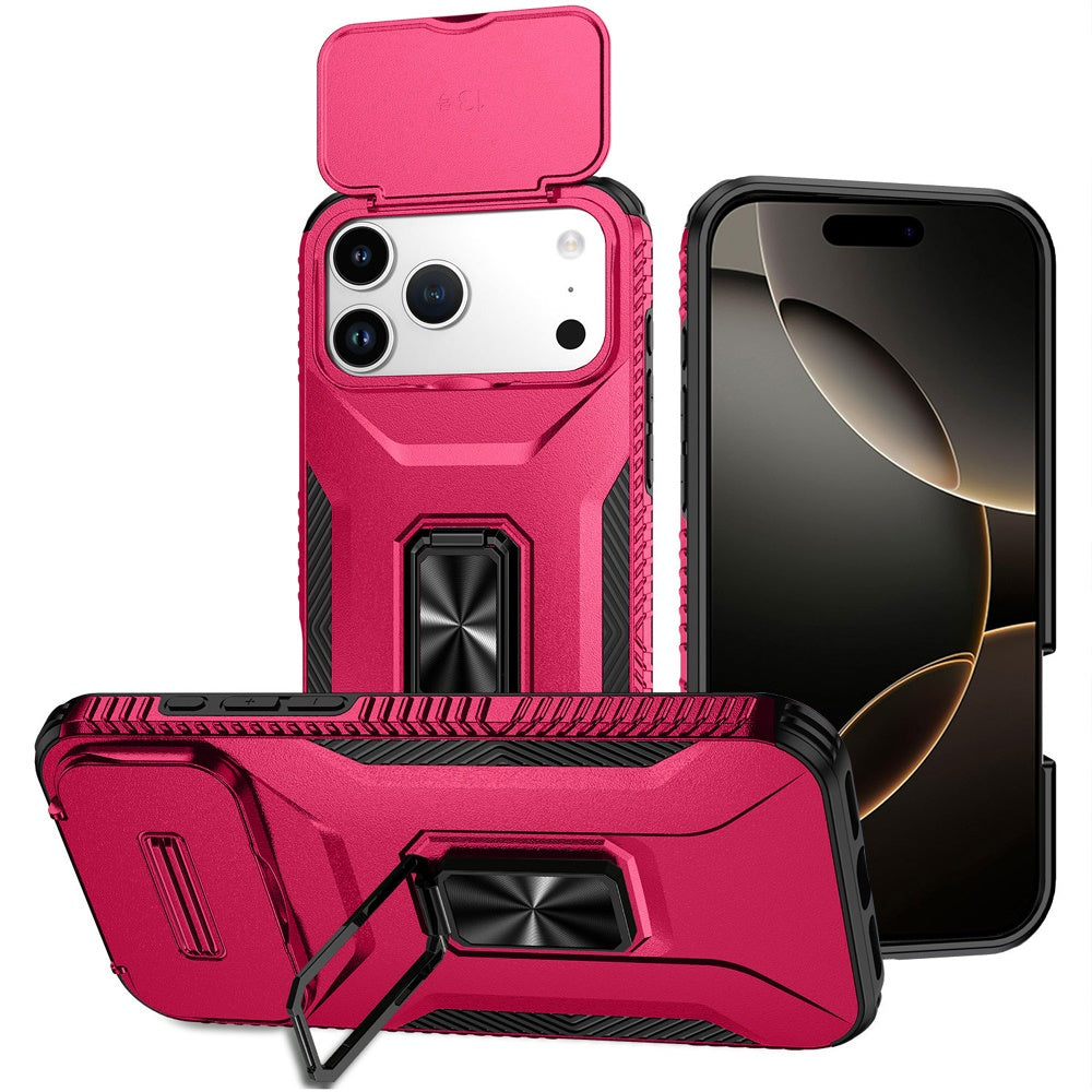 For iPhone 17 Pro Max Case Full Coverage Metal Stand Lens Cover + Tempered Glass