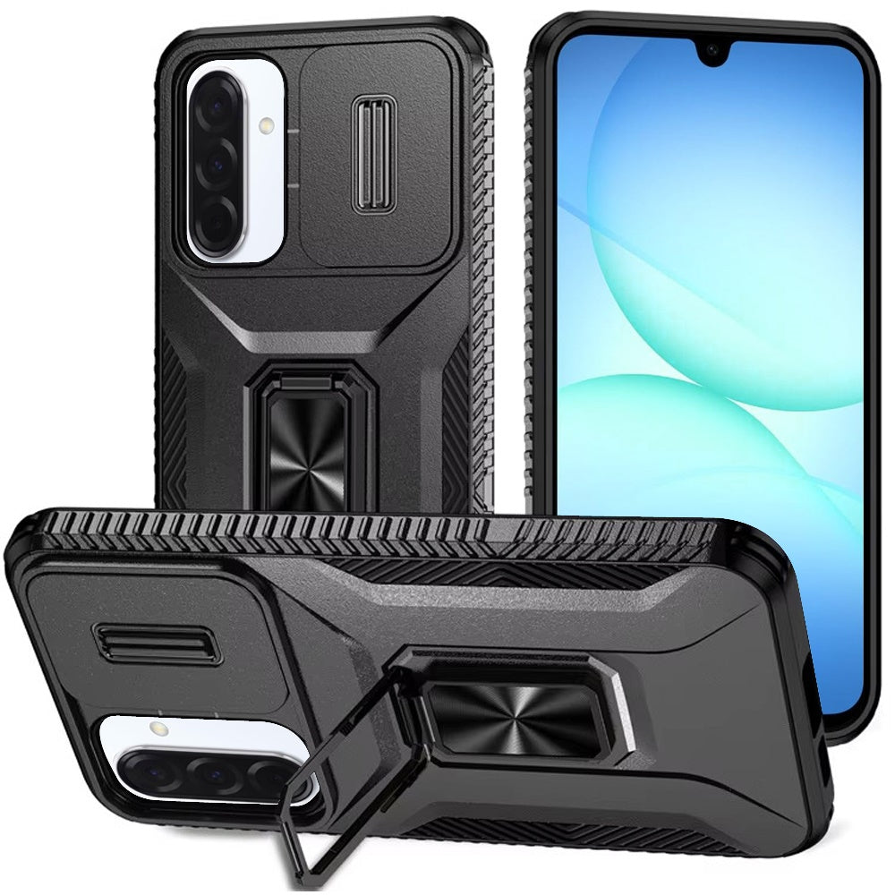 For Samsung A17 5G Case Full Coverage Metal Stand Lens Cover + Tempered Glass