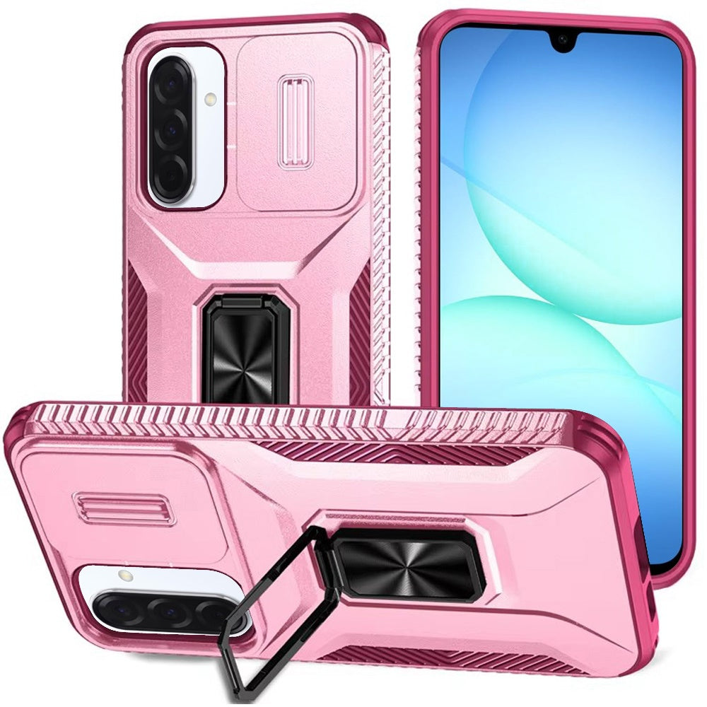 For Samsung A17 5G Case Full Coverage Metal Stand Lens Cover + Tempered Glass