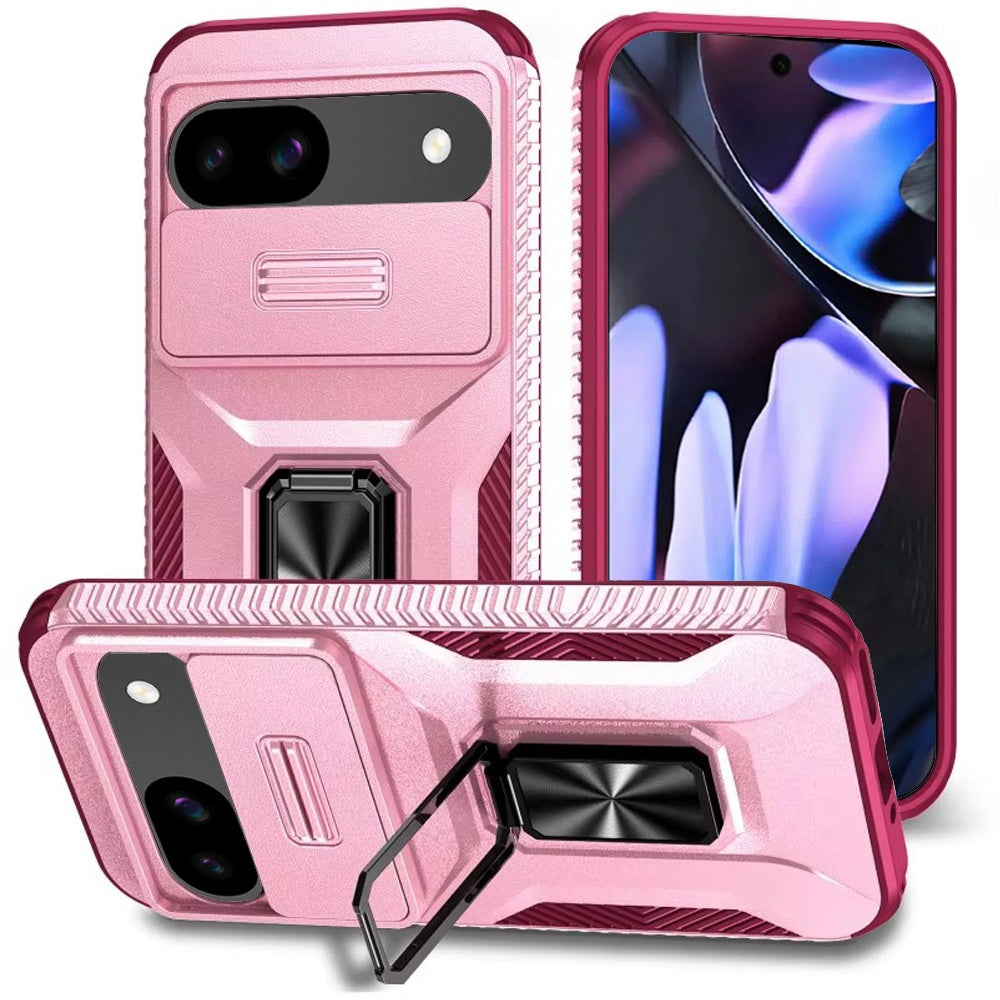 For Google Pixel 9a Case Full Coverage Metal Stand Lens Cover + Tempered Glass