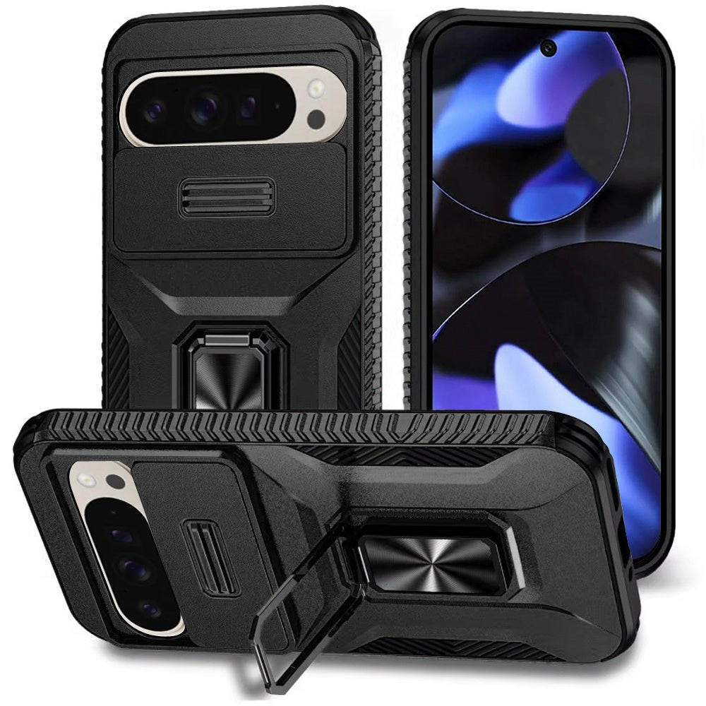 For Google Pixel 10/10 Pro Case with Metal Stand and Lens Cover + Tempered Glass