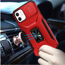 For iPhone 11 6.1 in. Case Full Coverage Metal Stand Lens Cover + Tempered Glass