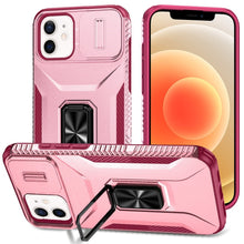 For iPhone 12/12 Pro Case Full Coverage Metal Stand Lens Cover + Tempered Glass