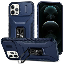 For iPhone 12 Pro Max Case Full Coverage Metal Stand Lens Cover + Tempered Glass