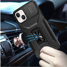 For iPhone 15 Case Full Coverage Metal Stand Lens Cover + 2 Tempered Glass
