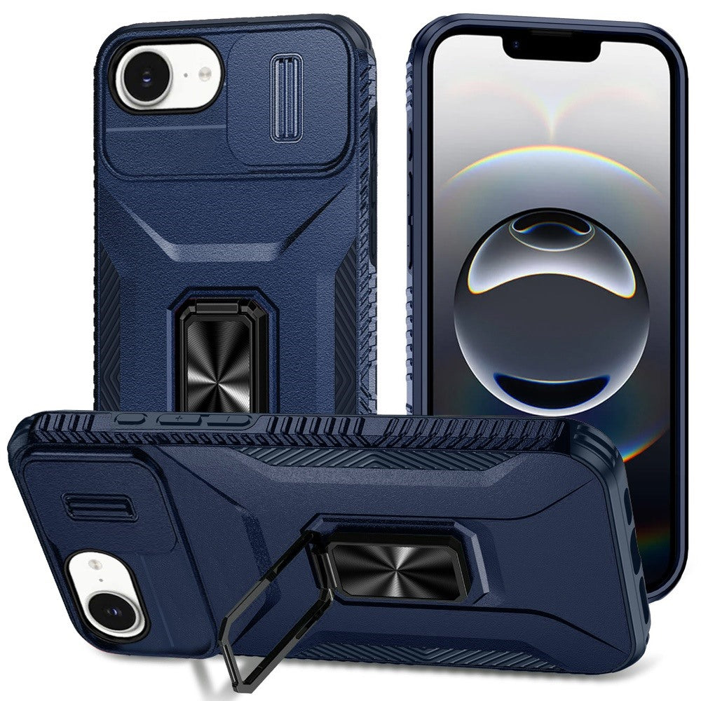 For iPhone 16e Case Complete Rugged Protection Magnetic Stand + Tempered Glass