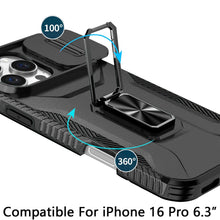 For iPhone 16 Pro 6.3in Case Complete Protection Magnetic Stand + Tempered Glass