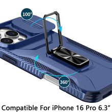 For iPhone 16 Pro 6.3in Case Complete Protection Magnetic Stand + Tempered Glass