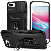 For iPhone 8 Plus/7 Plus Case with Metal Stand and Lens Cover + Tempered Glass