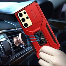 For Samsung S23 Ultra Case Rugged Side Grip Metal Stand and Sliding Lens Cover
