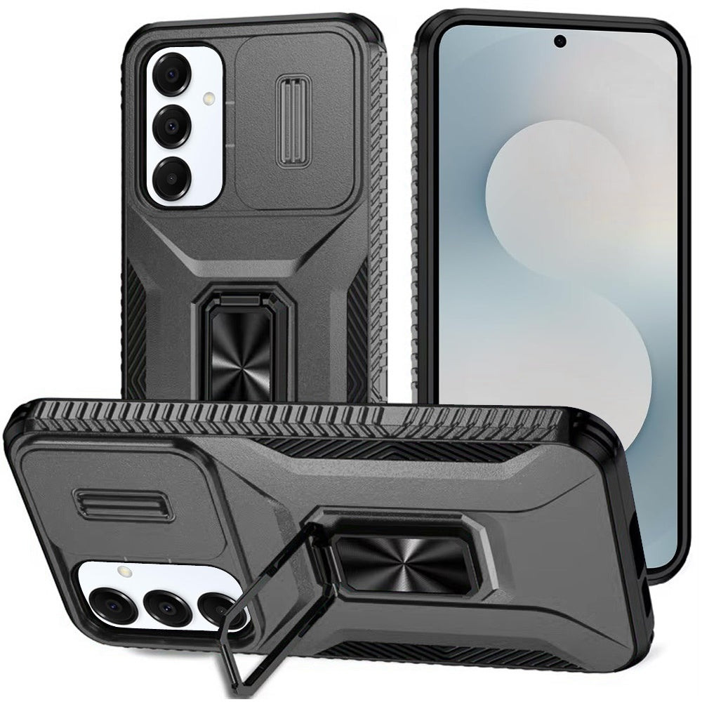 For Samsung S25 FE Case Full Coverage Metal Stand Lens Cover + Tempered Glass